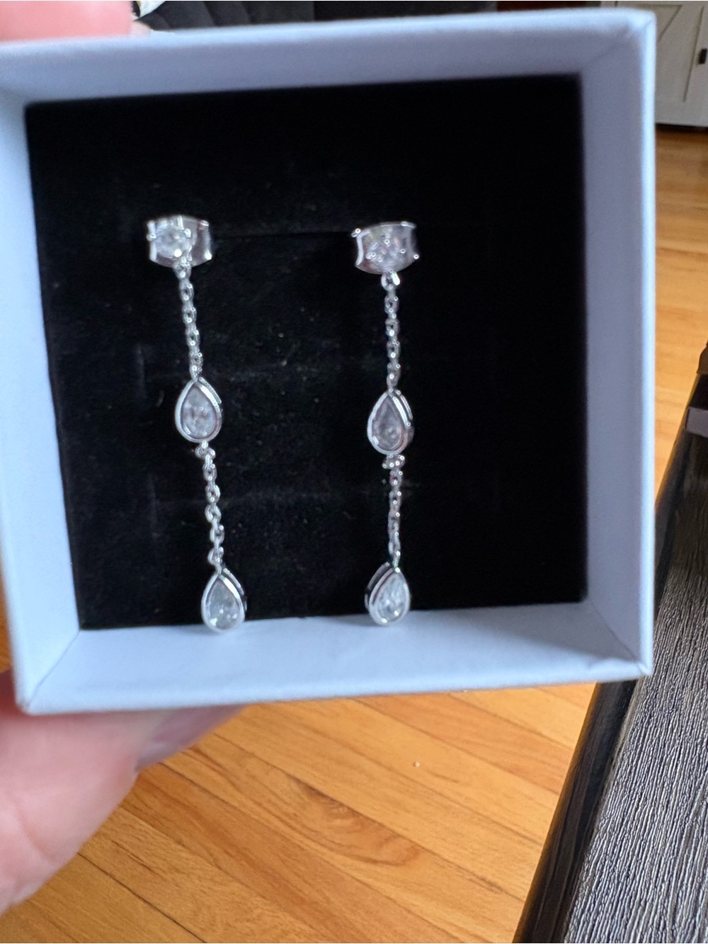 Sterling Silver Teardrop Drop Earrings - Clear Crystal